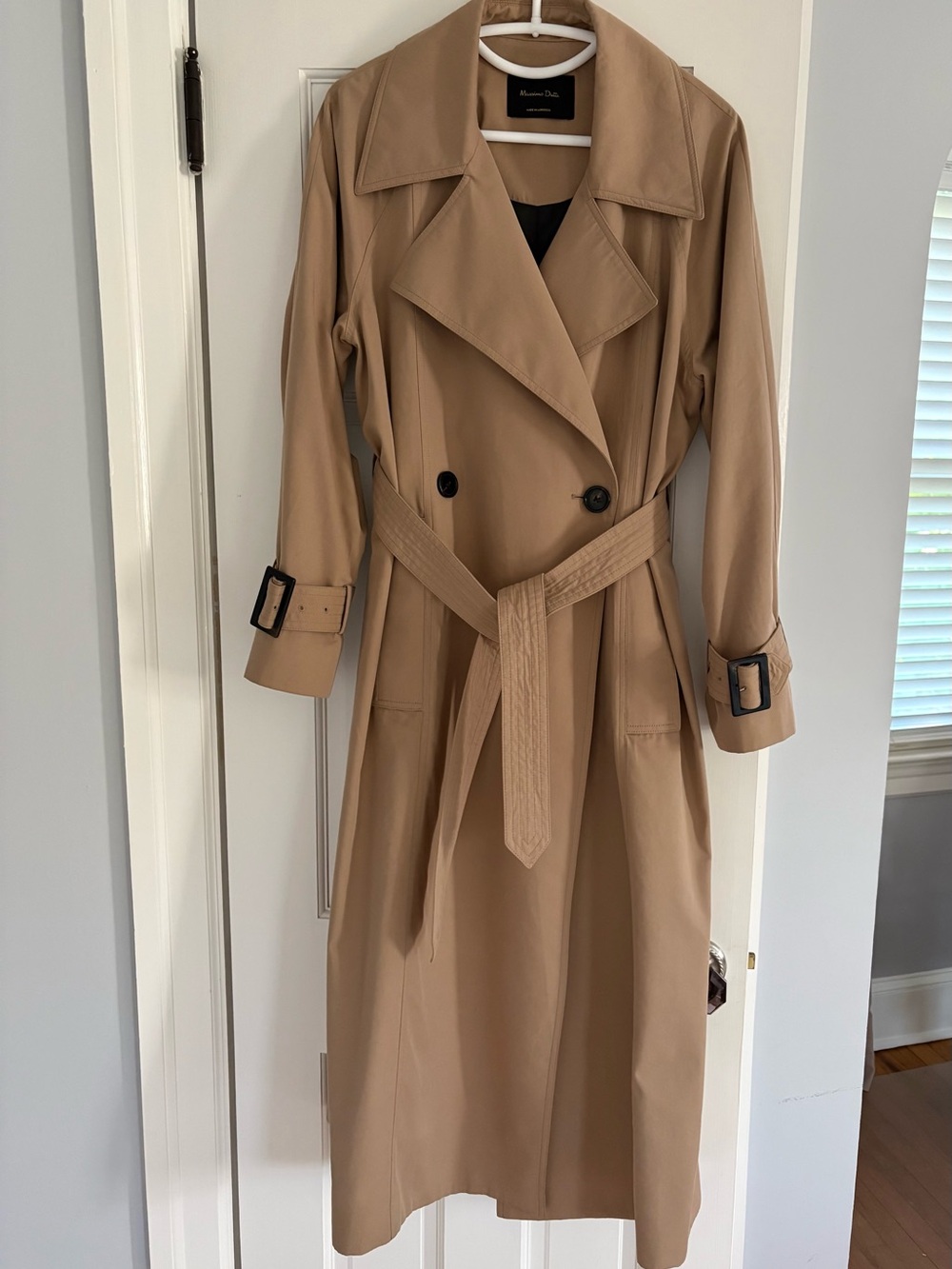 Massimo Dutti Tan Double-Breasted Trench Coat with Belt